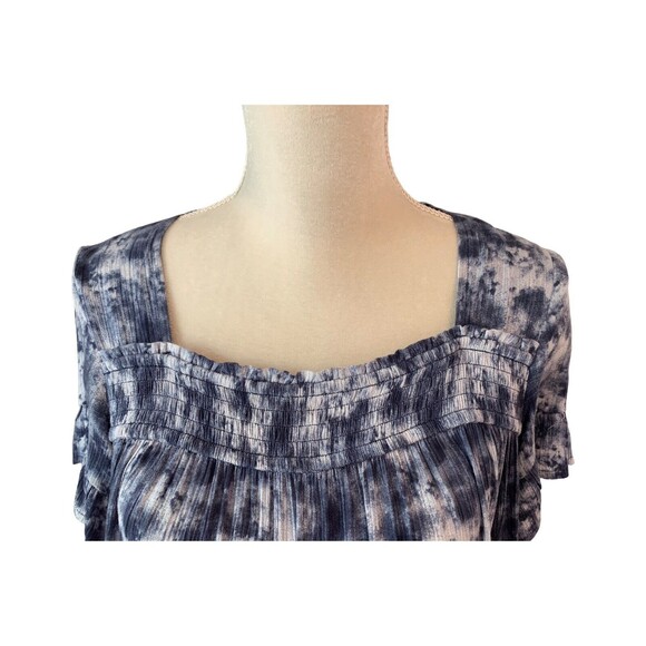 Hudson Gray Short Sleeve Drop Waist Tiered Dress Ruffle Hem Blue Tie Dye Small - Picture 2 of 16